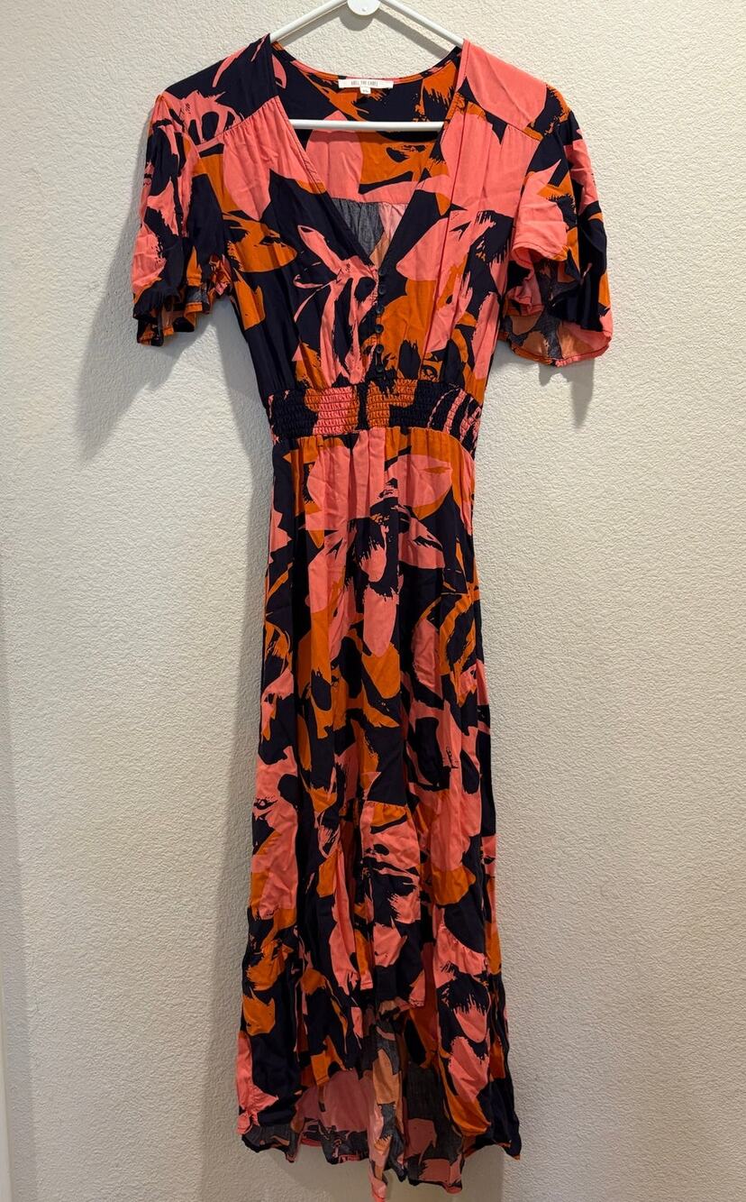 Abel The Label Multicolor Floral Short Sleeve Hi Low Maxi Dress Size XS